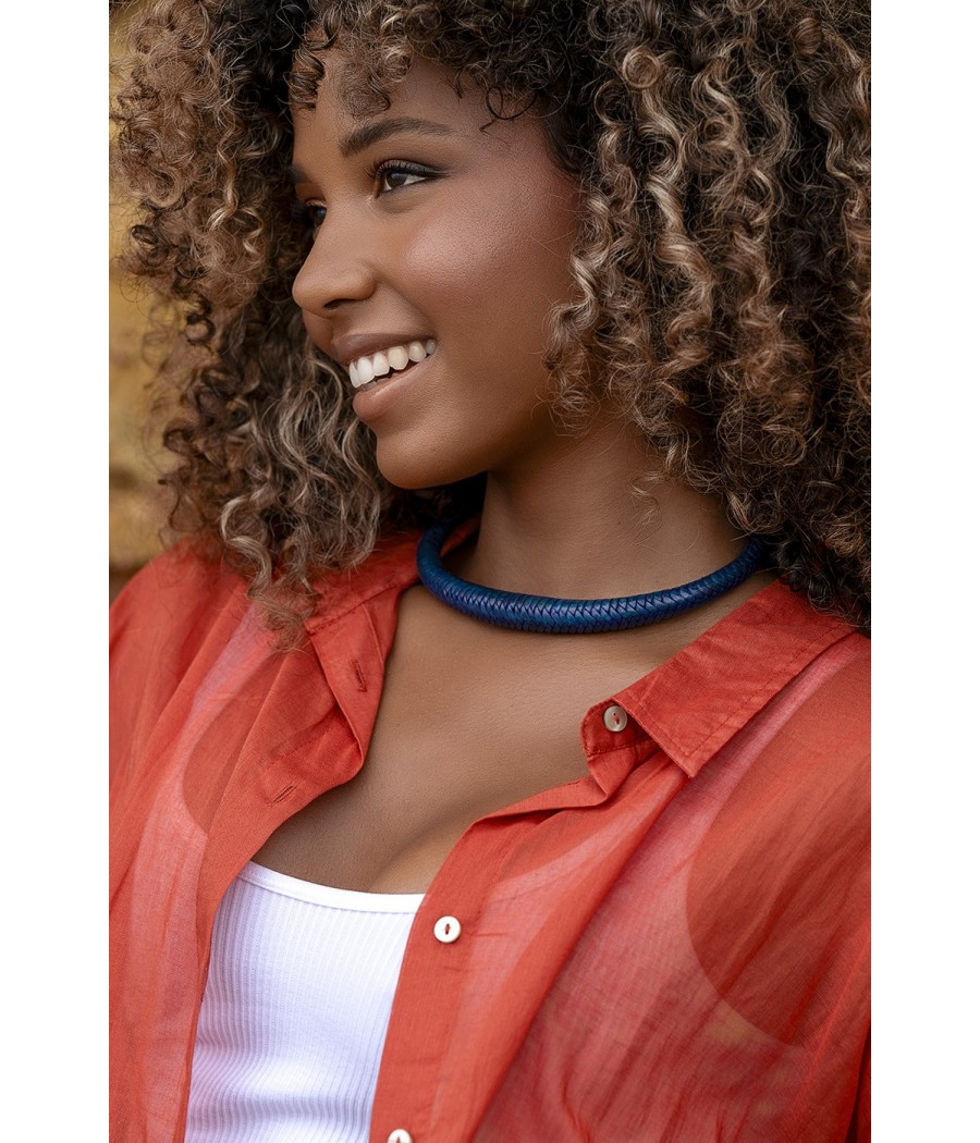 Collier en cuir veritable tressé