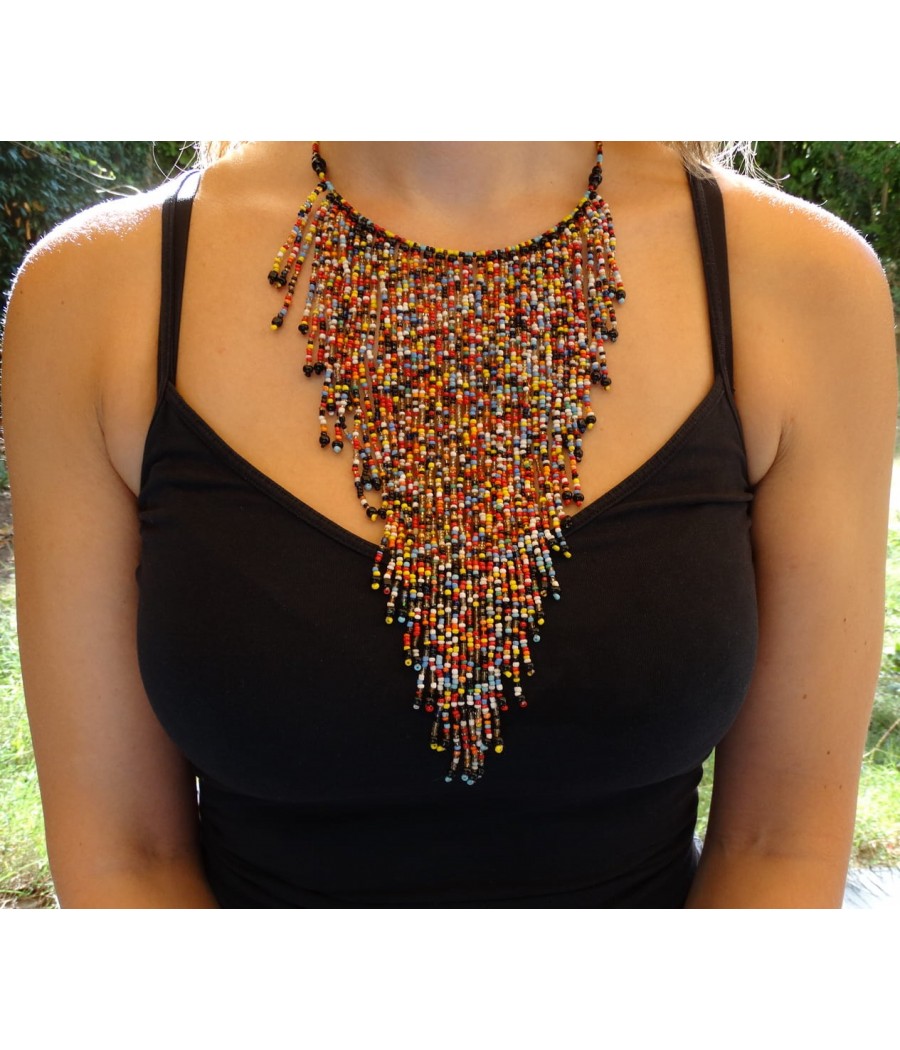 Collier cascade en perles de verre